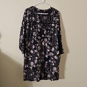 Floral Print 100% cotton long Sleeves Shift dress pit-pit 21.5